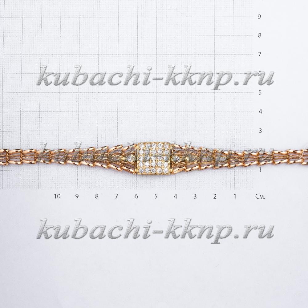 Золотой филигранный браслет Елочка с фианитами, ан128-1 фото 3