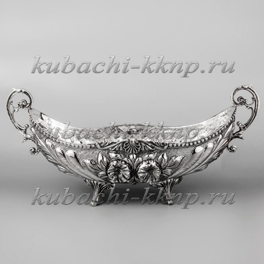 Серебряная конфетница - ладья «Цветы», кф158 фото 2