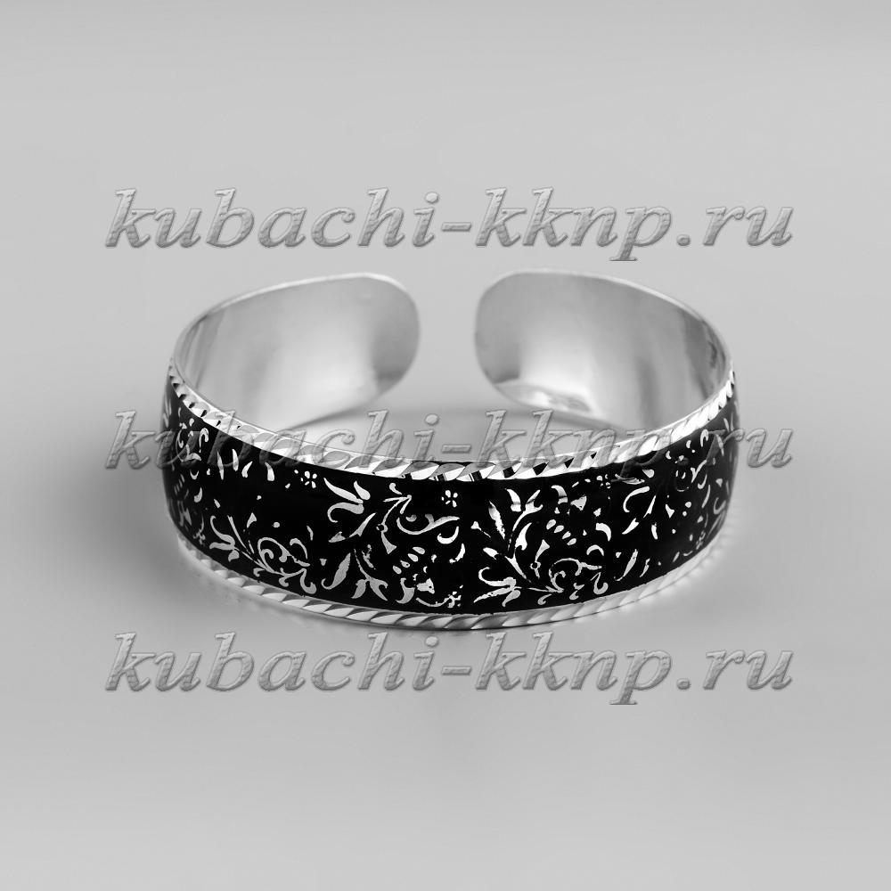 Серебряный браслет Кубачи с  мелким черненым орнаментом