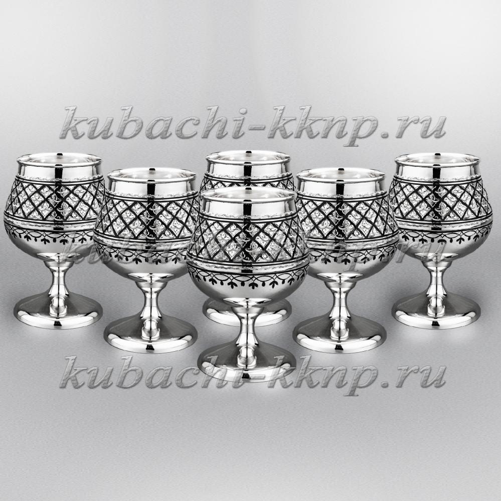Набор серебряных фужеров для виски или коньяка Лист, бк021-6 фото 1