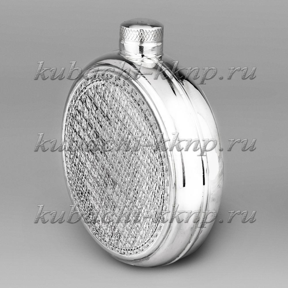 Круглая серебряная фляга с мелкой гравировкой., ФЛ130 фото 2