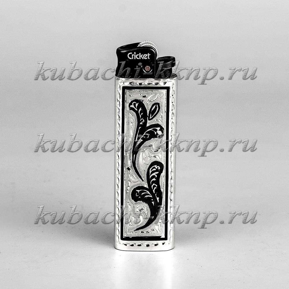 Серебряная зажигалка с растительным орнаментом, заж01 купить по цене 5421руб, с доставкой по Москве и России