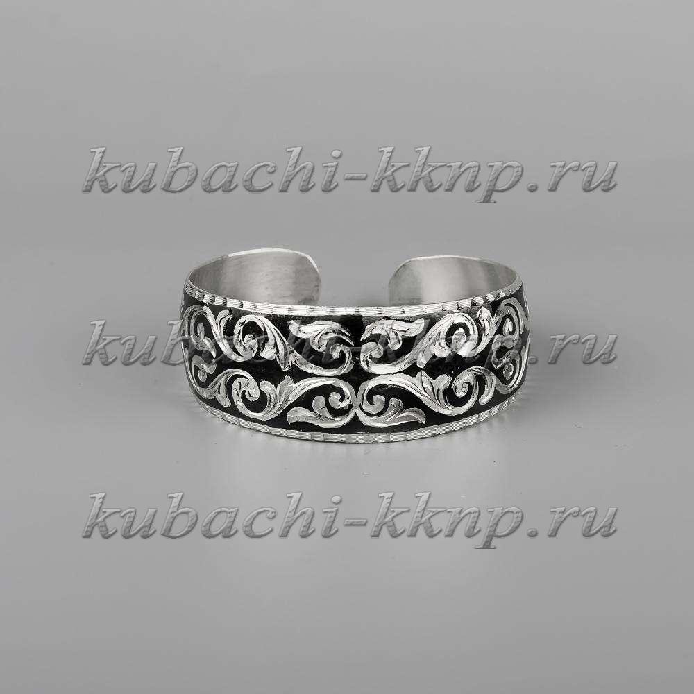 Кубачинский браслет из серебра с красивым орнаментом и гравировкой