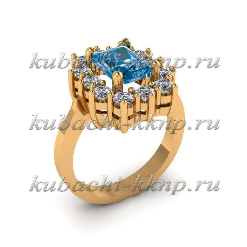 Женское золотое кольцо с цветными фианитами под топаз