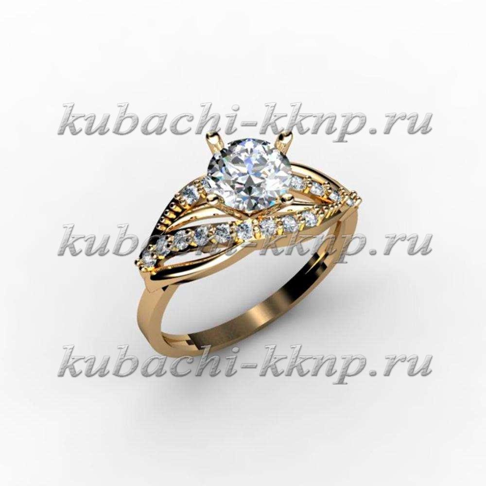 Женское золотое кольцо с крупным фианитом
