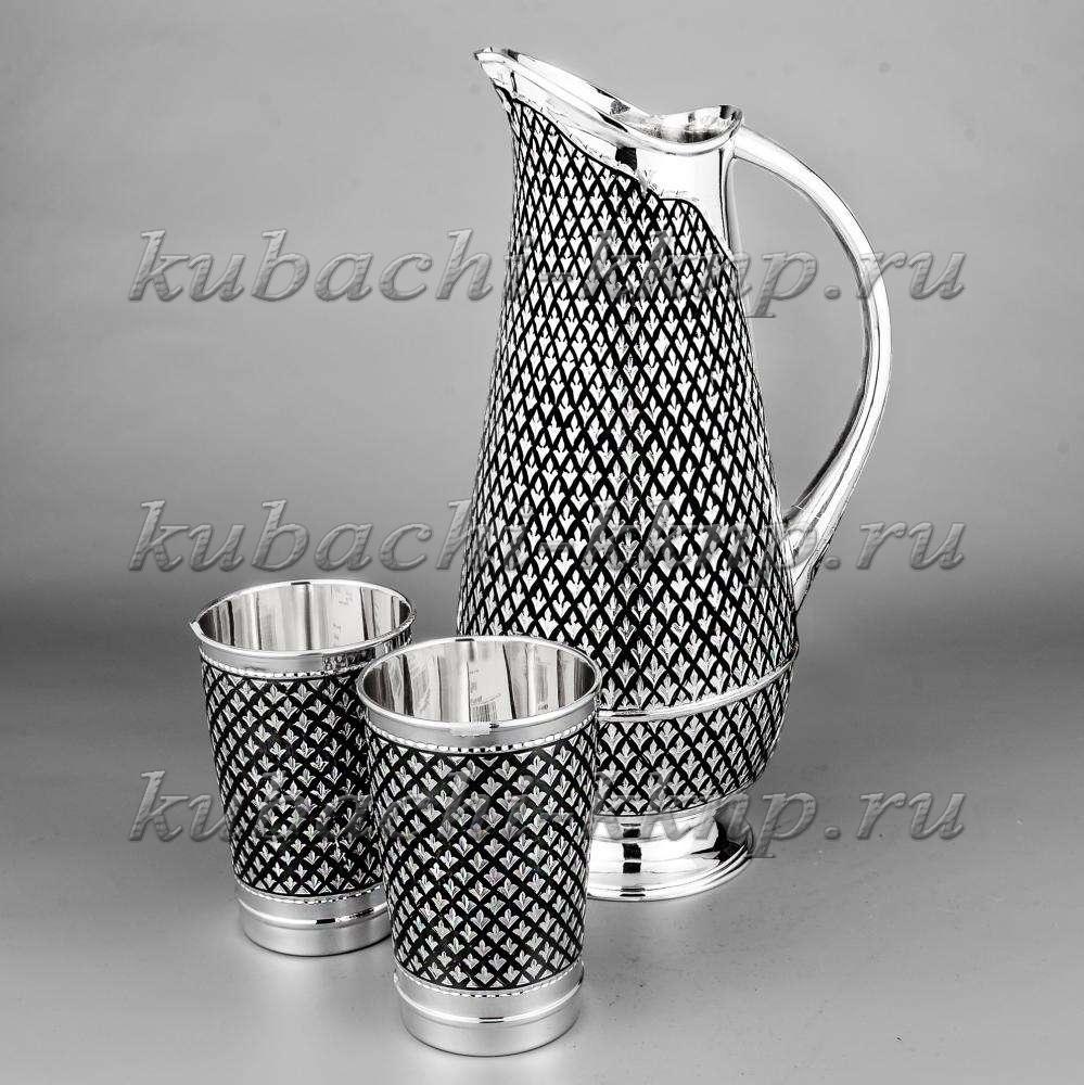 Серебряный набор с капельным чернением для воды с двумя стаканами, 1600 мл и 290 мл