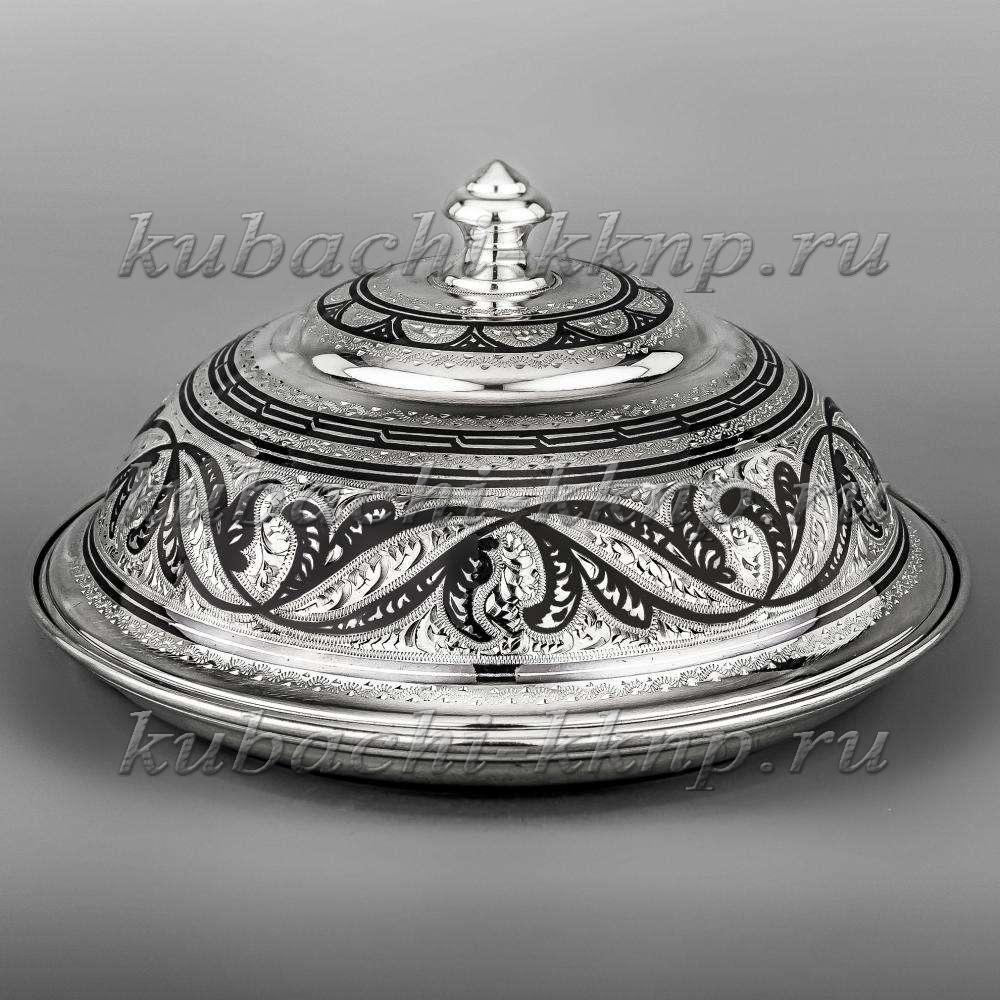 Серебряная масленка кругла с кубачинским орнаментом