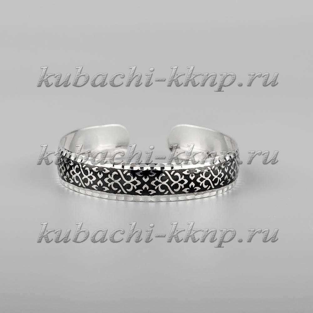 Тонкий кубачинский браслет из серебра с чернением, бр194 фото 1