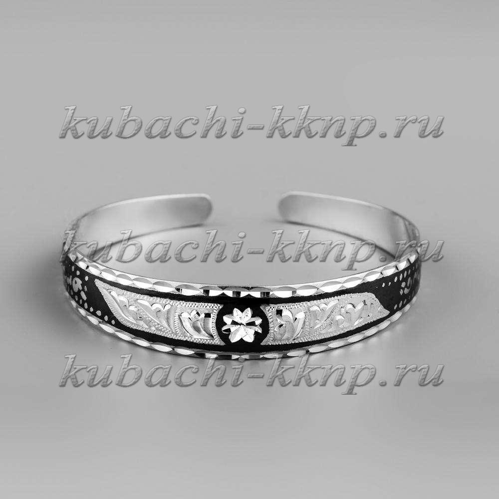 Узкий серебряный браслет Кубачи для нежных рук, БР21 фото 1