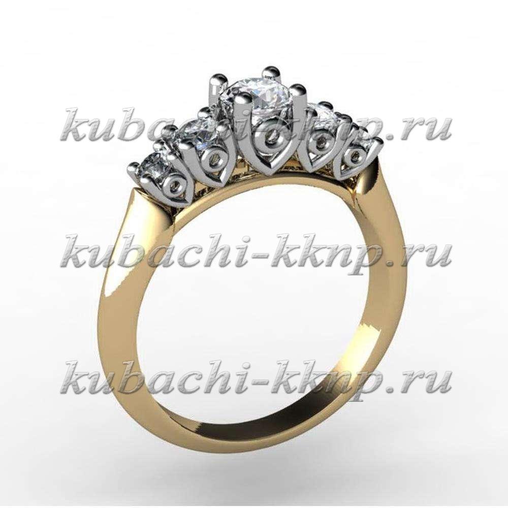 Нежное золотое кольцо с пятью фианитами, ПК-1037 фото 1