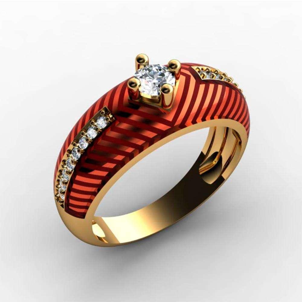 Золотое кольцо с эмалью и фианитом