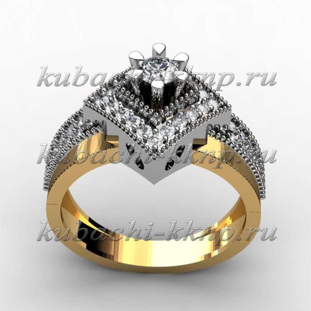 Золотое кольцо с фианитами "Фиалка", 00048-3r купить по цене 43680 руб, с доставкой по Москве и России