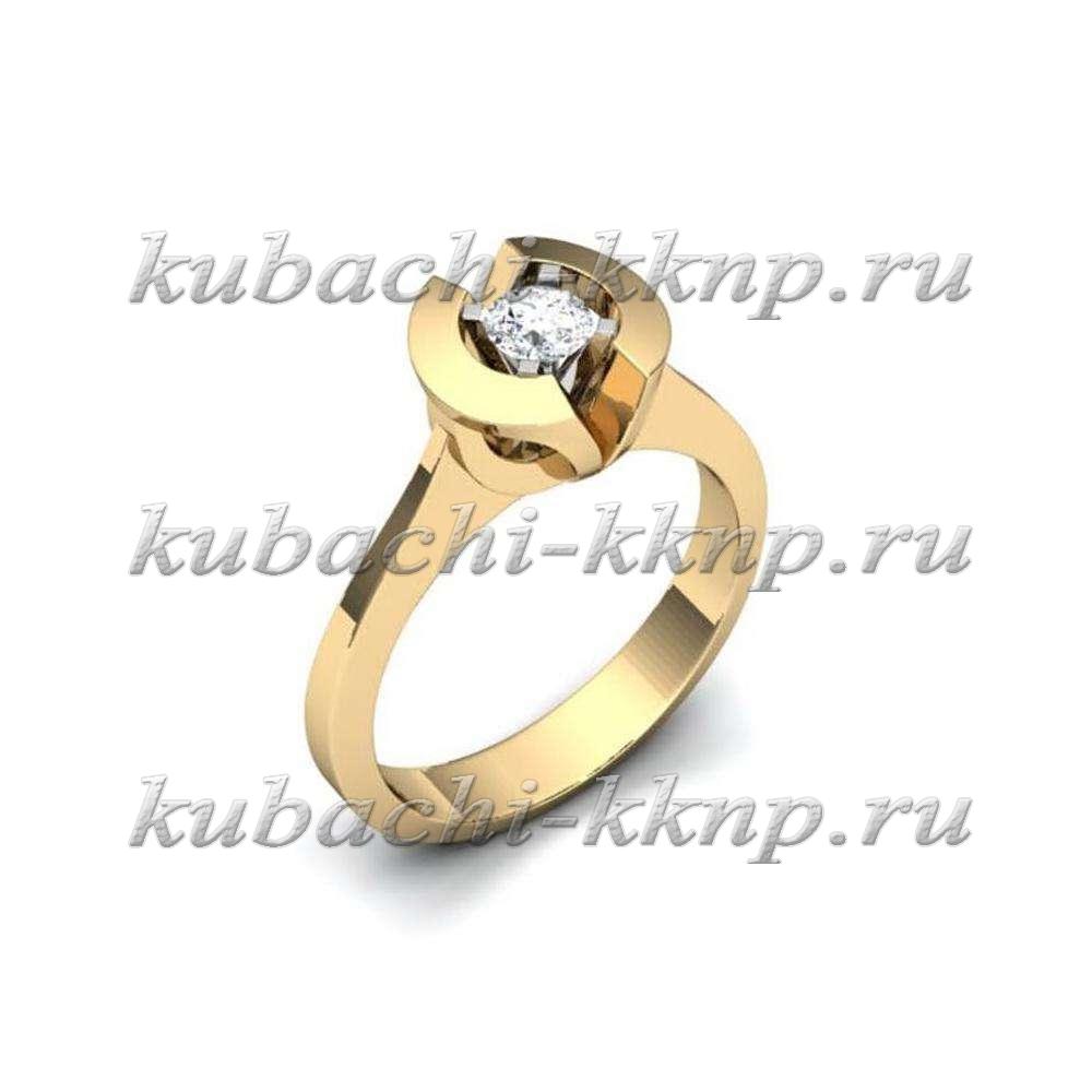 Строгое золотое кольцо с одним камнем, Yuv - 683 фото 1