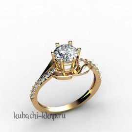 Яркое золотое кольцо с крупным фианитомольцо - 00038r