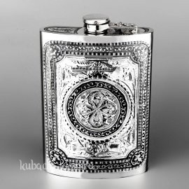 Серебряная фляга с откидной крышкой «Олимп» - фл062