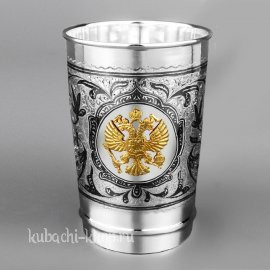 Большой серебряный стакан с гербом России. - ст136