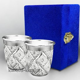 Набор из двух серебряных стопок без ножки - стп071-2