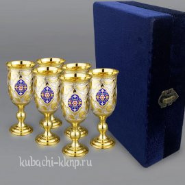 Набор серебряных бокалов для вина с позолотой - бк049-6