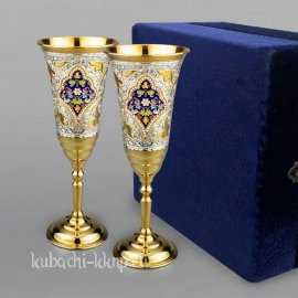 Набор из 2-х серебряных Фужеров для шампанского или вина - ф093а-2