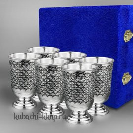 Набор из шести серебряных стаканов с чешуйками - ст043-6