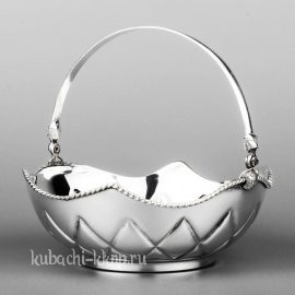 Серебряная конфетница с ручкой(глянцевая) - кф111