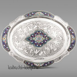 Серебряный поднос с эмалью  «Финифть» - Пдн046