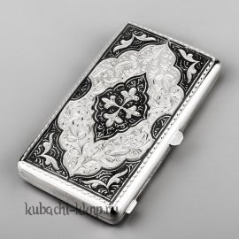 Серебряный портсигар с чернением и гравировкой - pd0003у