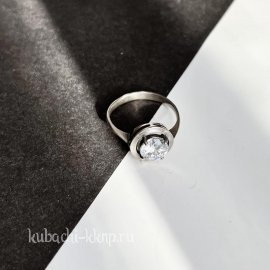 Круглое женское кольцо с фианитом оксидированное на каждый день - Ag-к34