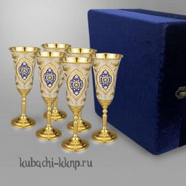 Набор из шести серебряных Фужеров для шампанского или вина - ф065-6