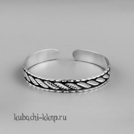 Серебряный узкий браслет Кубачи с орнаментом - БР08