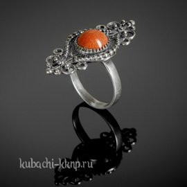 Кольцо кубачи с авантюрином - к266