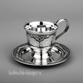 Кофейная чашка с блюдцем из серебра - чп0006м