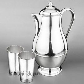Набор из серебра - Большой глянцевый кувшин и пара стаканов 