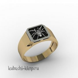 Мужское золоте кольцо с агатом и пауком - Yuv - 1178