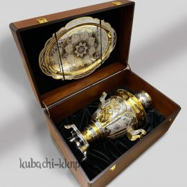 Серебряный электрический самовар с подносом - см032