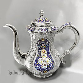 Серебряный чайник(кофейник) с эмалью 