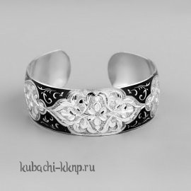 Серебряный браслет Кубачи с гравировкой и черненым узором - БР27