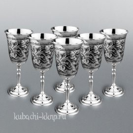 Набор из шести серебряных бокалов  для вина или шампанского - ф124-6