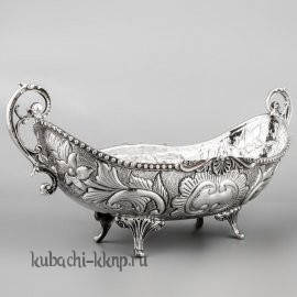 Серебряная конфетница - ладья «Узор» - кф152