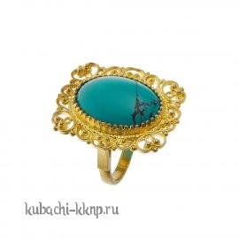 Серебряное кольцо с позолотой и брюзой - Ag-к-10