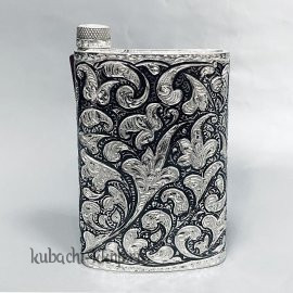 Фляга серебряная с двойной гравировкой, 240 мл - ФЛ110