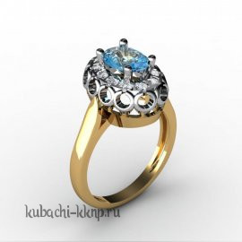 Овальное кольцо из золота с камнем под топаз - 00046-5r