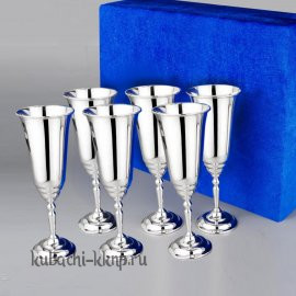 Набор из шести глянцевых фужеров 925 пробы для шампанского - ф00025-6