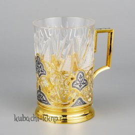 Серебряный подстаканник с позолотой чернением и гравировкой, 230 мл - пд002зл