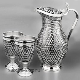 Набор из серебра - кувшин с двумя стаканами 