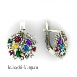 Серьги золотые с цветными фианитами - 00050e