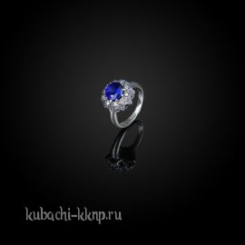Серебряное кольцо Кубачи с фианитами под сапфир - к813