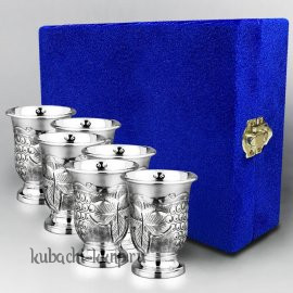 Набор из шести (6) серебряных стопок с виноградным рисунком - стп052-6