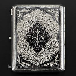 Серебряный портсигар с гравировкой и чернением - pd0003