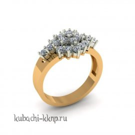 Кольцо из белого и желтого золота с фианитами - 00098r